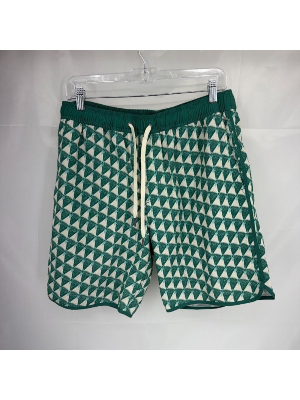 Fair Harbor Men L Anchor Trunk Swim Short Green Geometric Lined Beach Island